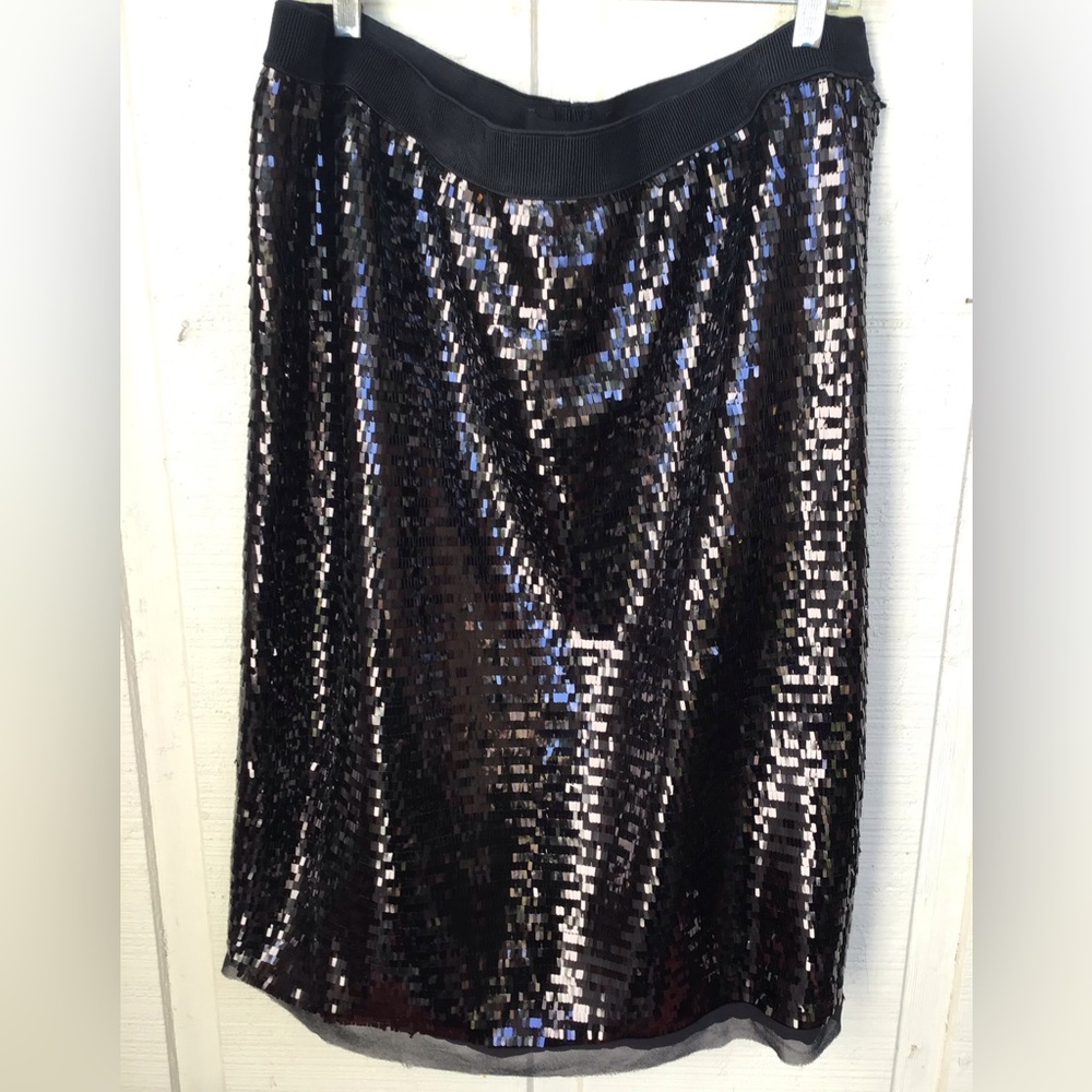 Who What Wear Black Sequin Midi Skirt